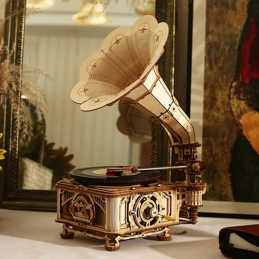 Trendy Hand-Crank Gramophone Wooden Puzzle