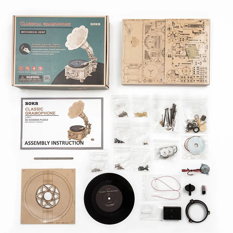 Trendy Hand-Crank Gramophone Wooden Puzzle