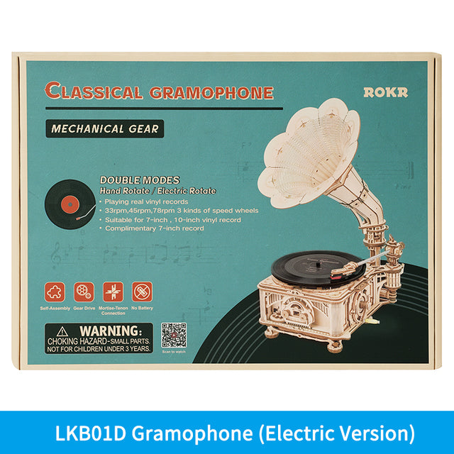 Trendy Hand-Crank Gramophone Wooden Puzzle