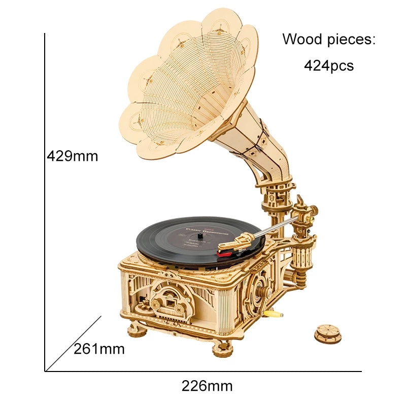 Trendy Hand-Crank Gramophone Wooden Puzzle