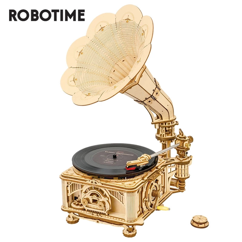 Trendy Hand-Crank Gramophone Wooden Puzzle