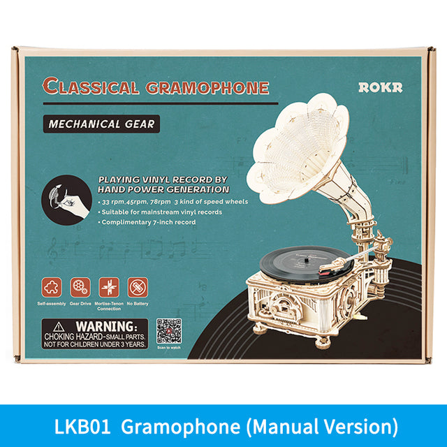Trendy Hand-Crank Gramophone Wooden Puzzle